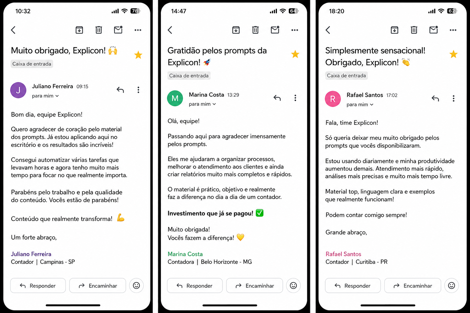 Depoimentos por e-mail — Carlos Mendes, Ana Paula Ribeiro e Rodrigo Almeida